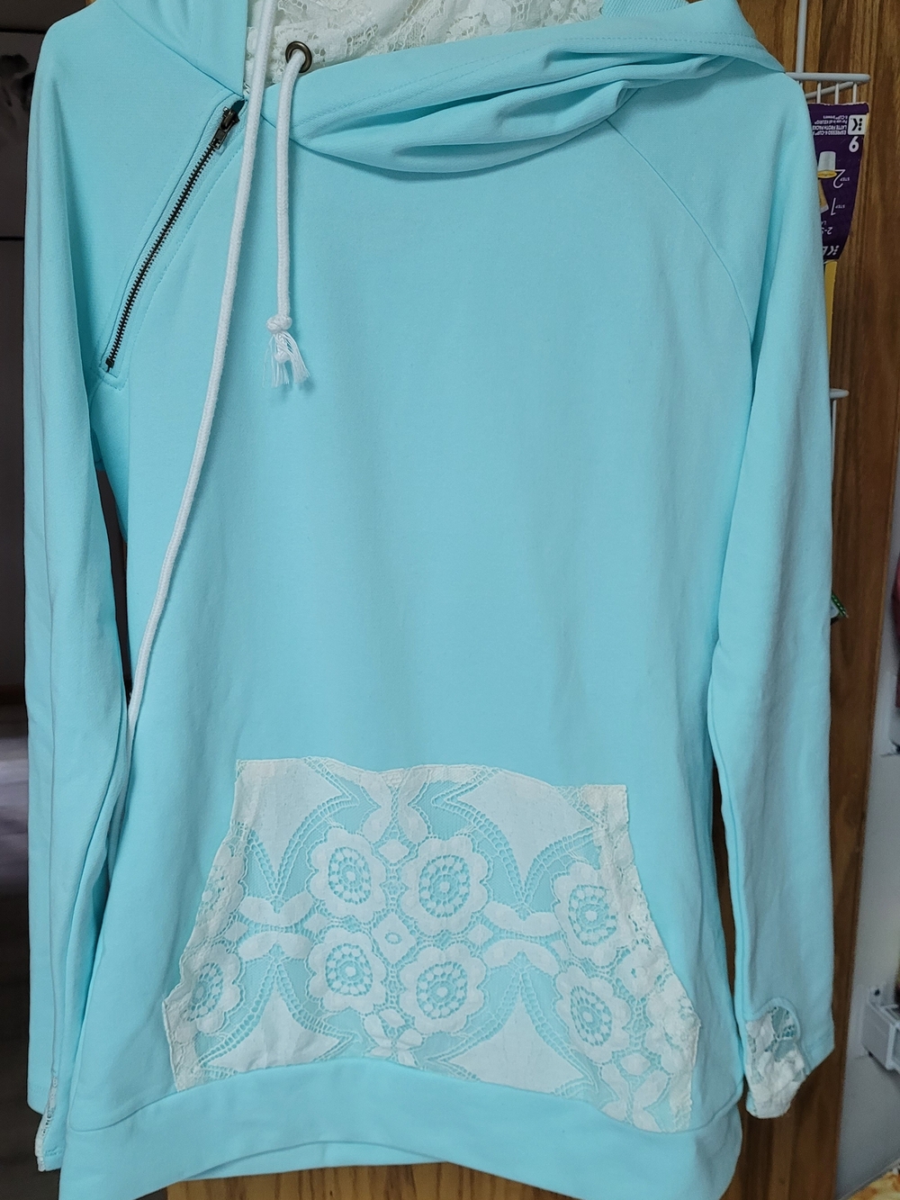 Vanilla Bay Light Aqua Hoodie with Lace Pocket BNWT Size S